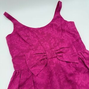 Taylor Women’s Fuchsia Pink Jaquard Floral Dress with Bow 6 100% Cotton Barbie